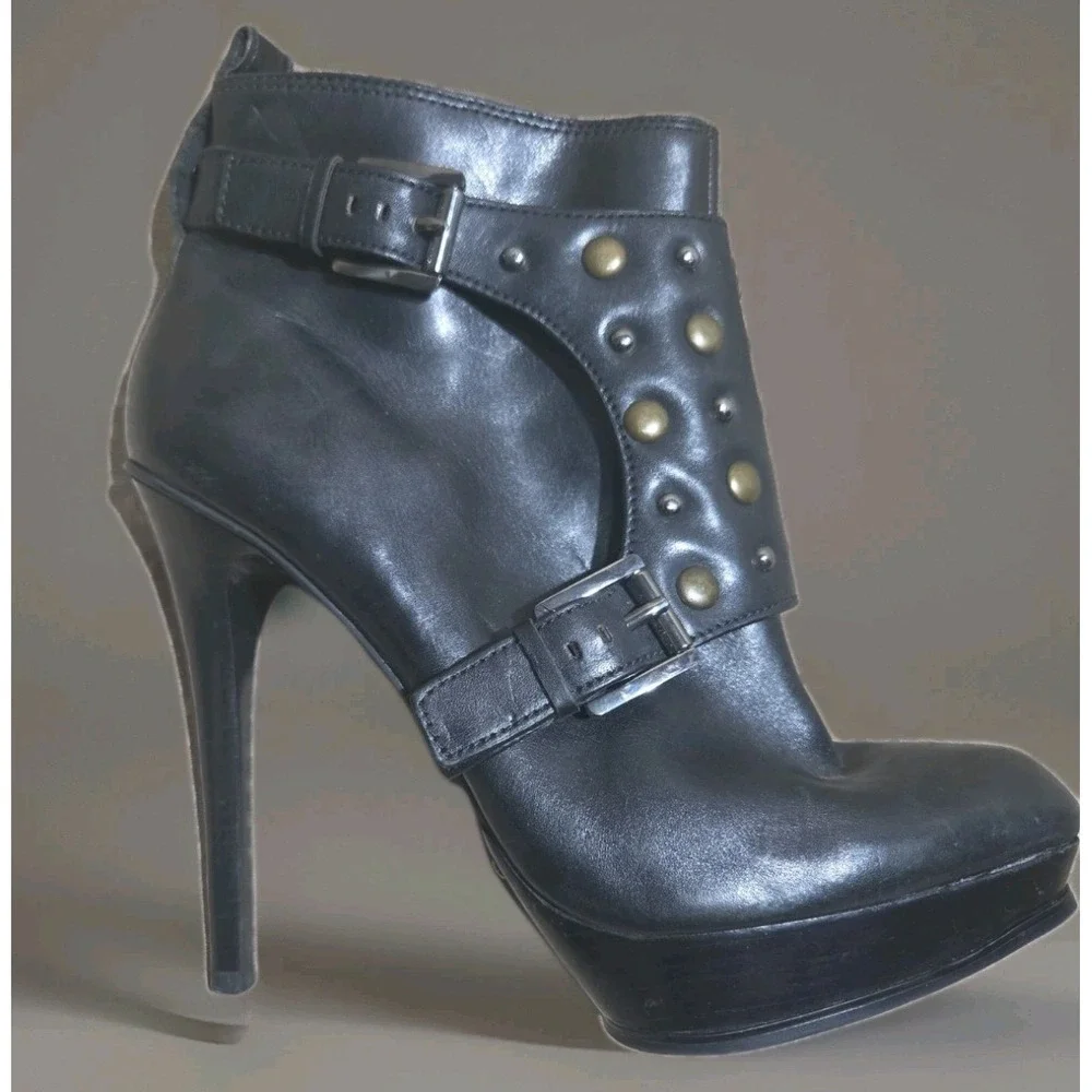 Michael Kors Boot Women 11M Bryn Leather Stud Buckle Side Zip Ankle Moto Rock Ex